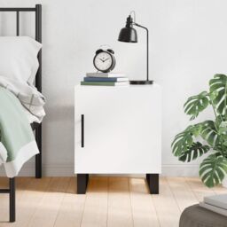 Berkfield Home Bedside Cabinet High Gloss White 40x40x50 cm Engineered Wood - Size: 40 x 40 x 50 cm - thumbnail 1