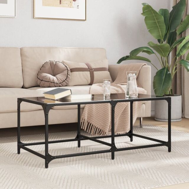Berkfield Home Coffee Table with Black Glass Top 98.5x50x40 cm Steel - image 1