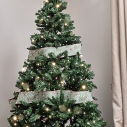 Melody Maison Green Christmas Tree Detailed Fabric Tree Ribbon - 270cm (2.7m / 106.3')