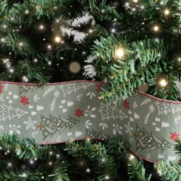 Melody Maison Green Christmas Tree Detailed Fabric Tree Ribbon - 270cm (2.7m / 106.3') - thumbnail 5