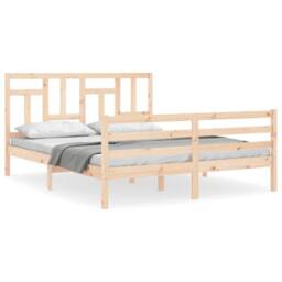 Berkfield Home Bed Frame with Headboard 160x200 cm Solid Wood in Natural - thumbnail 1