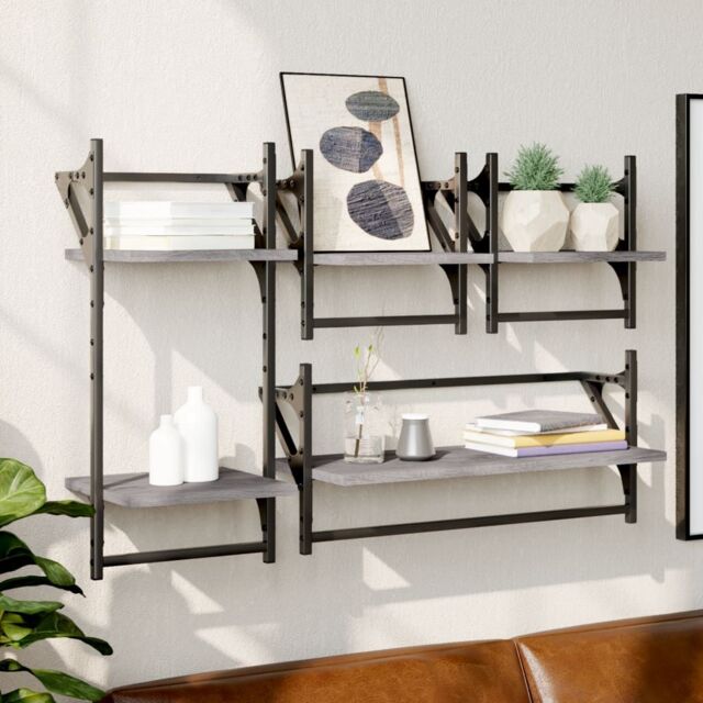 Berkfield Home 4 Piece Wall Shelf Set with Bars Grey Sonoma Engineered Wood - image 1