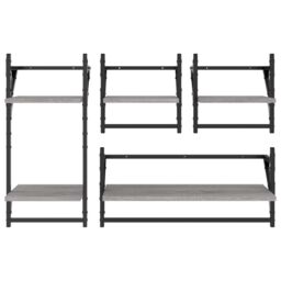 Berkfield Home 4 Piece Wall Shelf Set with Bars Grey Sonoma Engineered Wood - thumbnail 4