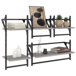Berkfield Home 4 Piece Wall Shelf Set with Bars Grey Sonoma Engineered Wood - thumbnail 3
