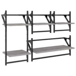 Berkfield Home 4 Piece Wall Shelf Set with Bars Grey Sonoma Engineered Wood - thumbnail 2