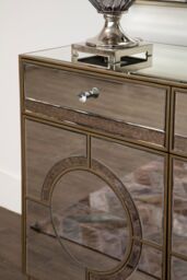 Orsina Mirrored Glass Cabinet with Crystal-Style Knobs, Art Deco Antique Finish Storage Cabinet with Drawers in Silver - thumbnail 2