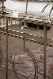 Orsina Mirrored Glass Cabinet with Crystal-Style Knobs, Art Deco Antique Finish Storage Cabinet with Drawers in Silver - thumbnail 3