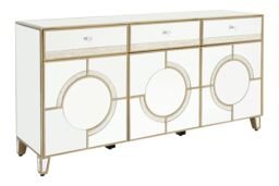 Orsina Mirrored Glass Cabinet with Crystal-Style Knobs, Art Deco Antique Finish Storage Cabinet with Drawers in Silver - thumbnail 4