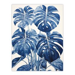 "Artery8 Wall Art Print Monstera Plant Leaves Detailed Blue Pencil Drawing Poster Picture - Size: W18"" x H24""" - thumbnail 1