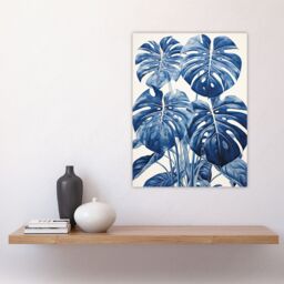 "Artery8 Wall Art Print Monstera Plant Leaves Detailed Blue Pencil Drawing Poster Picture - Size: W18"" x H24""" - thumbnail 4
