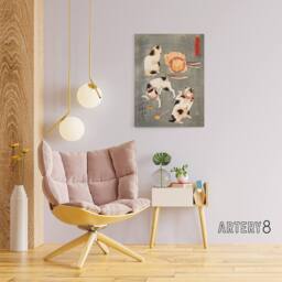 "Artery8 Four Cats in Different Poses Kuniyoshi Canvas Wall Art Print in Grey - Size: W18"" x H24""" - thumbnail 3