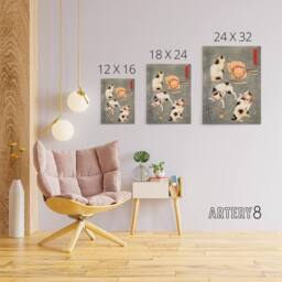 "Artery8 Four Cats in Different Poses Kuniyoshi Canvas Wall Art Print in Grey - Size: W18"" x H24""" - thumbnail 4
