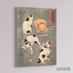 "Artery8 Four Cats in Different Poses Kuniyoshi Canvas Wall Art Print in Grey - Size: W18"" x H24""" - thumbnail 2