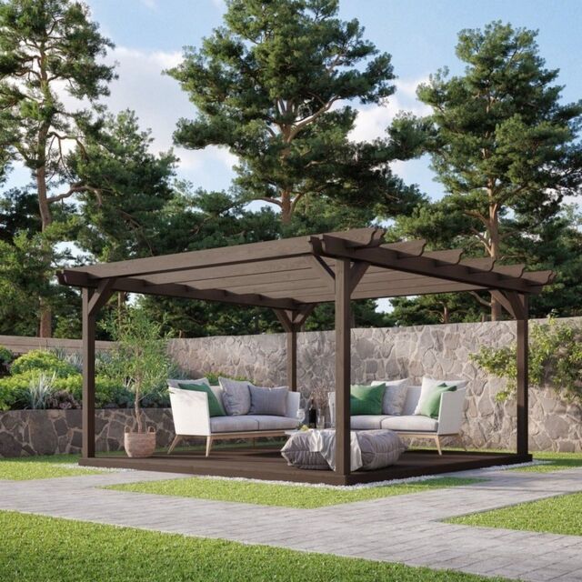 Rutland County Garden Furniture Ltd Double Garden Pergola & Decking Kit, L420 x W420cm, Light Green in Brown - image 1