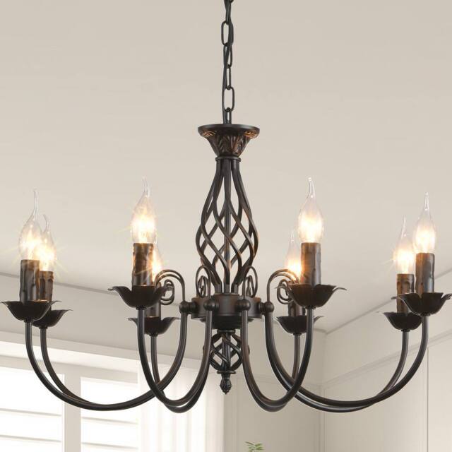 NIVOR 8 Lights Rustic Chandelier Adjustable Candle Vintage Pendant Light in Black - image 1