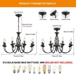 NIVOR 8 Lights Rustic Chandelier Adjustable Candle Vintage Pendant Light in Black - thumbnail 2