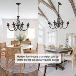 NIVOR 8 Lights Rustic Chandelier Adjustable Candle Vintage Pendant Light in Black - thumbnail 5