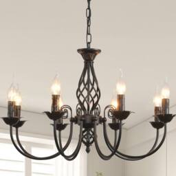 NIVOR 8 Lights Rustic Chandelier Adjustable Candle Vintage Pendant Light in Black - thumbnail 1