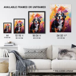 "Artery8 Wall Art Print Bernese Mountain Dog Lover Gift Pet Portrait Orange Purple Blue Artwork Painting Art Framed - Size: W12"" x H16""" - thumbnail 3