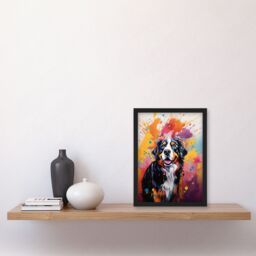 "Artery8 Wall Art Print Bernese Mountain Dog Lover Gift Pet Portrait Orange Purple Blue Artwork Painting Art Framed - Size: W12"" x H16""" - thumbnail 4