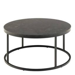 Wyld Haus Odense Round Black Marble Effect Coffee Table Matte Black Metal Legs - thumbnail 3