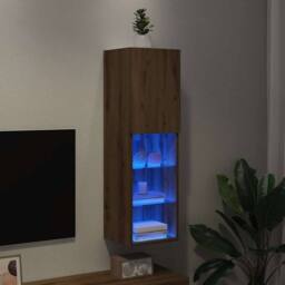 Berkfield Home TV Cabinet with LED Lights Artisian Oak 30.5x30x102 cm in Brown - thumbnail 4