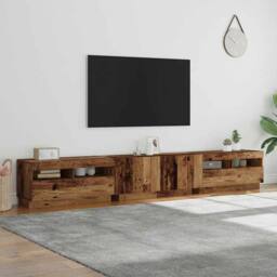 Berkfield Home TV Cabinet with LED Lights Old Wood 260x35x40 cm Engineered Wood in Brown - Size: 260 x 35 x 40 cm - thumbnail 4