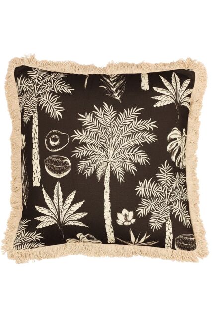 Paoletti Colonial Palm Tropical Fringed Cushion in Black - Size: 45 cm x 45 cm - image 1