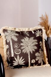 Paoletti Colonial Palm Tropical Fringed Cushion in Black - Size: 45 cm x 45 cm - thumbnail 4