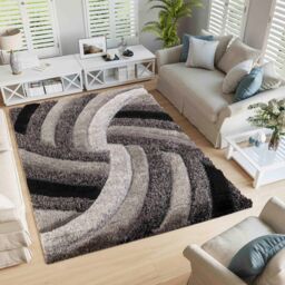 Desire Rugs Modern Soft Swirl Shimmer Shaggy Area Rugs in Grey - Size: 80 cm x 150 cm - thumbnail 1