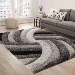 Desire Rugs Modern Soft Swirl Shimmer Shaggy Area Rugs in Grey - Size: 80 cm x 150 cm - thumbnail 3