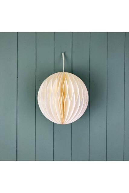 KDMD Hanging Handmade Antique Circular Bauble Paper Decoration in Cream - image 1