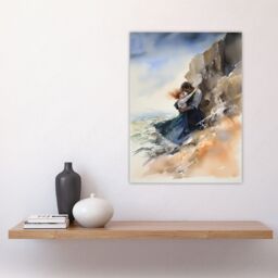 "Artery8 Wall Art Print Couple Embrace In Dramatic Coastal Cliff Landscape Watercolour Painting Wuthering Heights Poster - Size: W24"" x H32""" - thumbnail 4