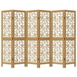 Berkfield Home Room Divider 6 Panels Brown Solid Wood Paulownia - thumbnail 4