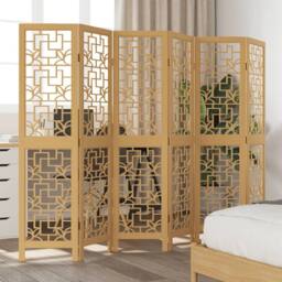 Berkfield Home Room Divider 6 Panels Brown Solid Wood Paulownia - thumbnail 2