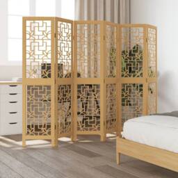 Berkfield Home Room Divider 6 Panels Brown Solid Wood Paulownia - thumbnail 1