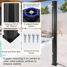 Gymax 217 cm Solar Heated Shower Outdoor Shower with Dual Swivel Shower Heads in Black - thumbnail 6