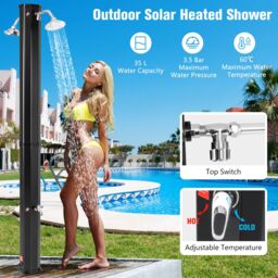 Gymax 217 cm Solar Heated Shower Outdoor Shower with Dual Swivel Shower Heads in Black - thumbnail 5