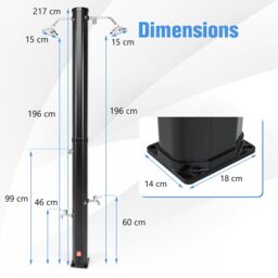 Gymax 217 cm Solar Heated Shower Outdoor Shower with Dual Swivel Shower Heads in Black - thumbnail 4