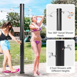Gymax 217 cm Solar Heated Shower Outdoor Shower with Dual Swivel Shower Heads in Black - thumbnail 3