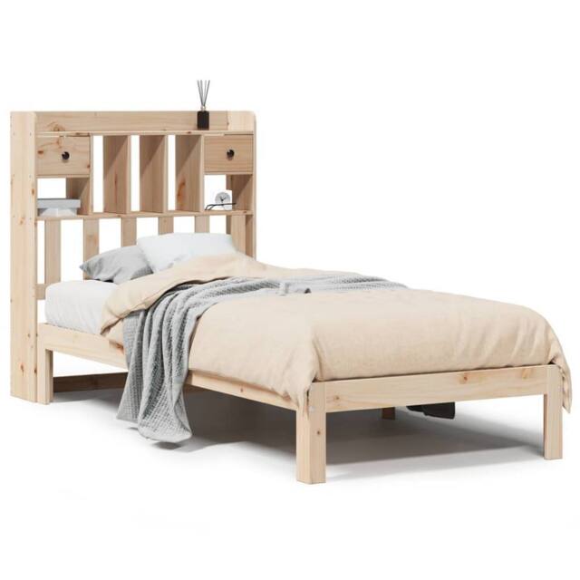Berkfield Home Bookcase Bed without Mattress 90x200cm Solid Wood Pine in Light Tan - Size: 90x200 cm - image 1