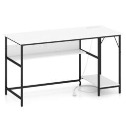 Costway 140 x 60 CM Computer Desk w/ Charging Station & 4 Power Outlets in White - thumbnail 9