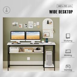 Costway 140 x 60 CM Computer Desk w/ Charging Station & 4 Power Outlets in White - thumbnail 7