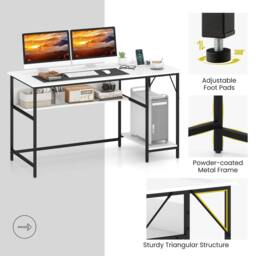 Costway 140 x 60 CM Computer Desk w/ Charging Station & 4 Power Outlets in White - thumbnail 6