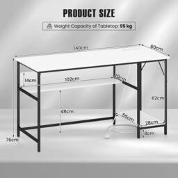 Costway 140 x 60 CM Computer Desk w/ Charging Station & 4 Power Outlets in White - thumbnail 2