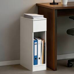 Levede Bedside Table Cabinet Narrow Slim Side Cabinet Drawer Open Shelf in White - thumbnail 2