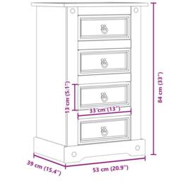 Berkfield Home Bedside Cabinet Corona 53x39x84 cm Solid Wood Pine in Brown - Size: 53 x 39 x 84 cm - thumbnail 9