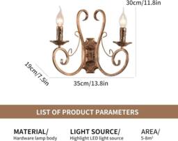 NIVOR Wall Sconces Indoor Retro Metal Vintage E14 Bronze 2 Lights (2 P) - thumbnail 2