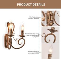 NIVOR Wall Sconces Indoor Retro Metal Vintage E14 Bronze 2 Lights (2 P) - thumbnail 3