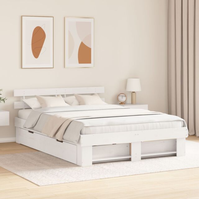 Berkfield Home with Drawer with Headboard with Storage White 160 x 200 cm Solid pine wood - image 1